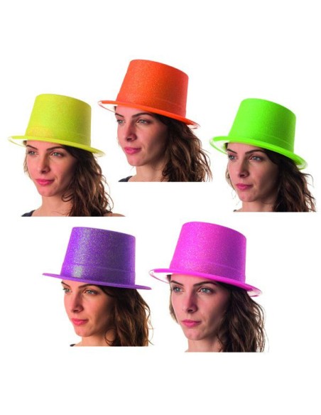 Chapeau haut de forme fluo paillettes