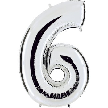 Ballon chiffre 6 argent géant