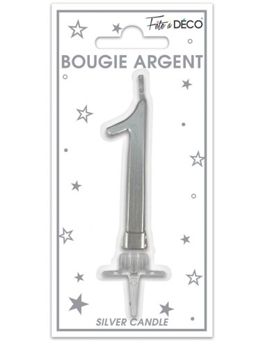 Bougie chiffre 1 argent