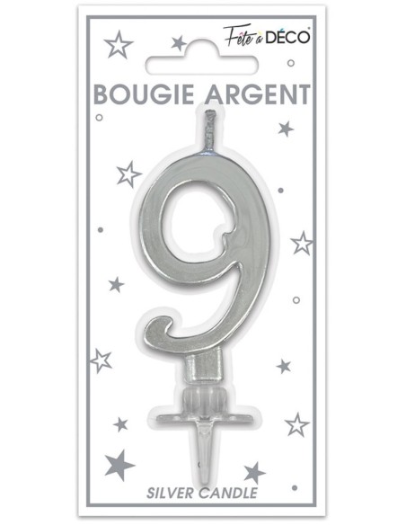 Bougie chiffre 9 argent