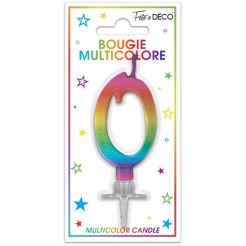 Bougie chiffre 0 multicolore