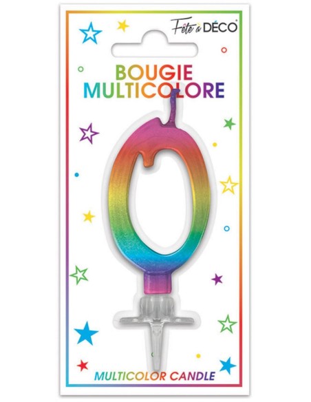 Bougie chiffre 0 multicolore