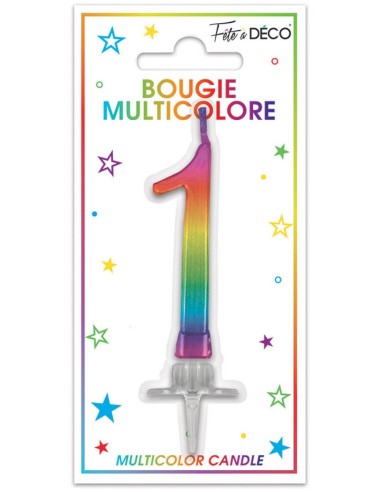 Bougie chiffre 1 multicolore