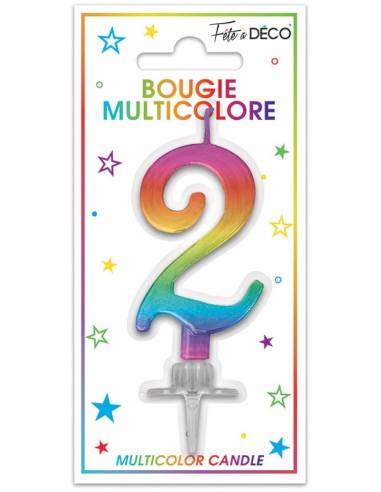 Bougie chiffre 2 multicolore