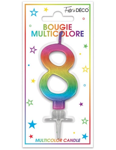 Bougie chiffre 8 multicolore