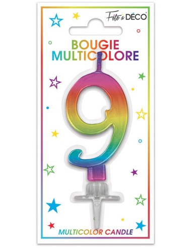 Bougie chiffre 9 multicolore