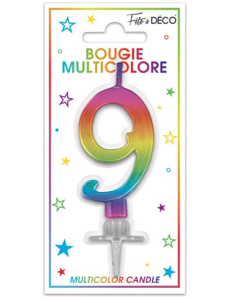 Bougie chiffre 9 multicolore