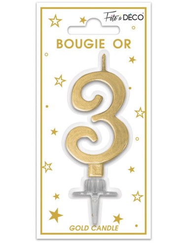 Bougie chiffre 3 or