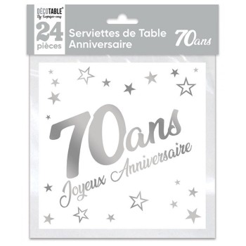 24 serviettes 70 ans argent