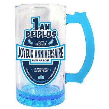 Chope à bière Joyeux Anniversaire bleue