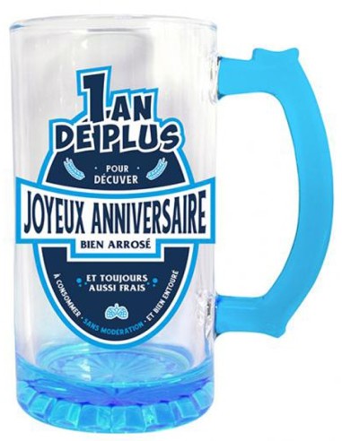 Chope à bière Joyeux Anniversaire bleue