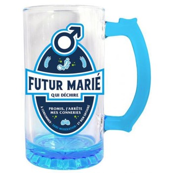 Chope à bière Futur Marié bleue