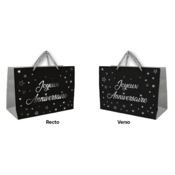 Sac Joyeux Anniversaire argent 25x30 cm