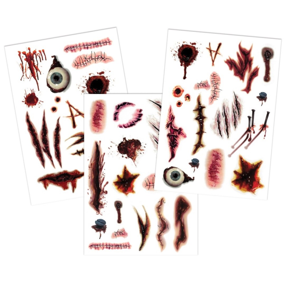Tatouages Temporaires Halloween Faux Sang Et Cicatrices - 4 Feuilles - Effets Réalistes Pour Déguisement