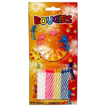 24 bougies avec support couleurs assorties