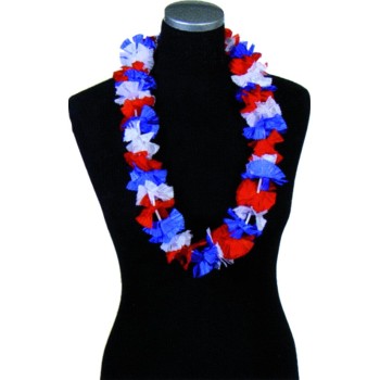 Collier hawaïen tricolore bleu blanc rouge