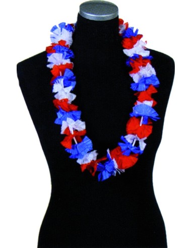 Collier hawaïen tricolore bleu blanc rouge