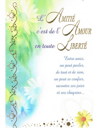 Carte l'amitié c'est de l'amour en toute liberté