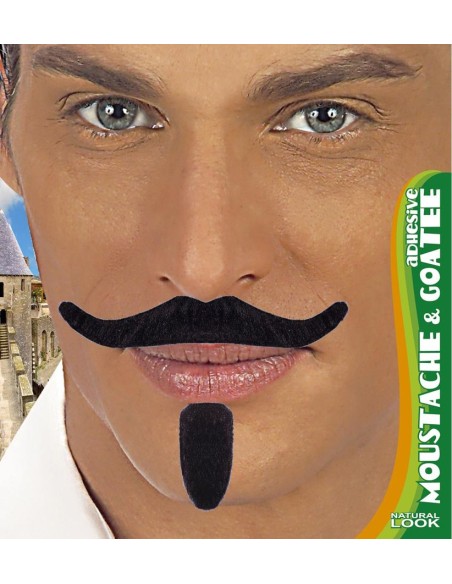 Moustache noire adhésive avec bouc